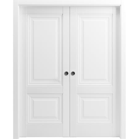 Sartodoors Sliding Closet Bypass Doors 64 x 80in, Sete 6933 Light Grey Oak W/ Frosted Glass, Sturdy Rails SETE6933DBD-OAK-64